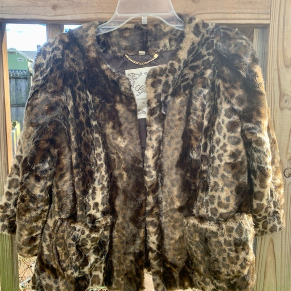 GUESS Leopard print faux fur coat - Picture 2 of 12
